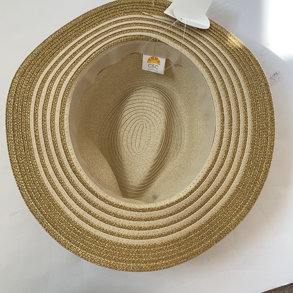 C&C California Tan Gold trim summer hat OS NWT - Picture 3 of 4